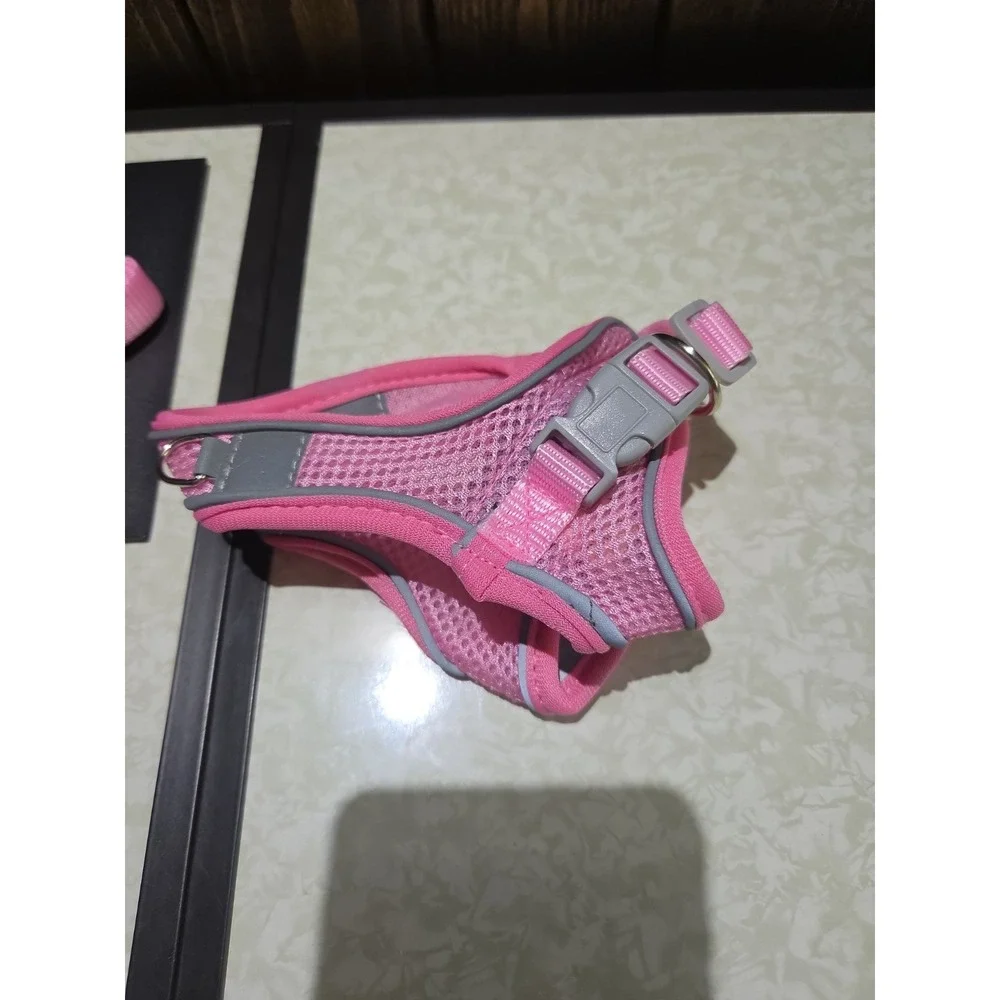 X-Small Pink And Grey Dog Harness W/leash